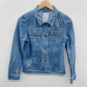 Fat Face Young Crew Youth Girls 12/13 Floral Honeybee Embroidered Denim Jacket